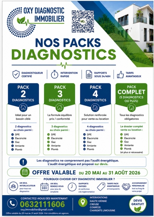 Oxy diagnostic immobilier propose des packs pour vos ventes et locations. 